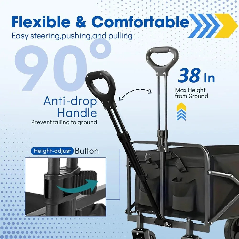 Collapsible Wagon Cart With Heavy-Duty All-Terrain Wheels For Shopping