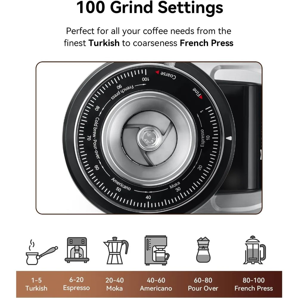 Professional Flat Burr Coffee Grinder With 100 Grind Settings