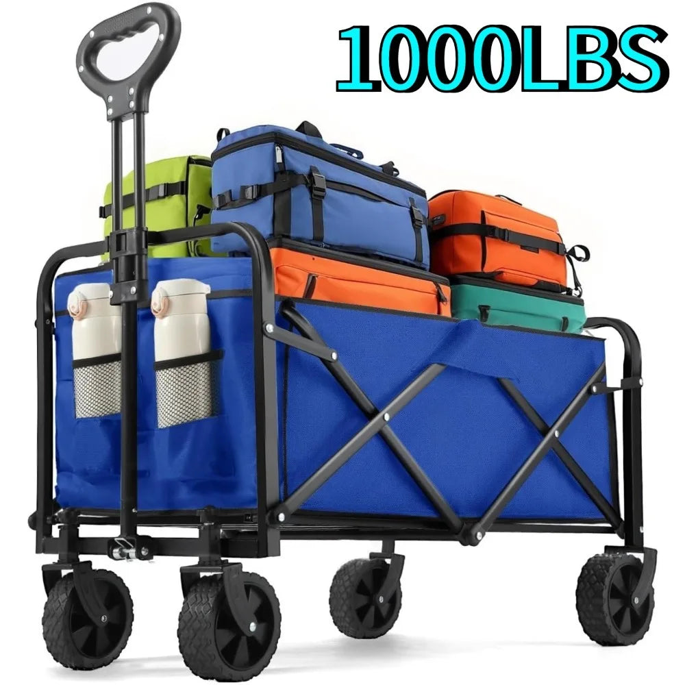 Collapsible Wagon Cart With Heavy-Duty All-Terrain Wheels For Shopping