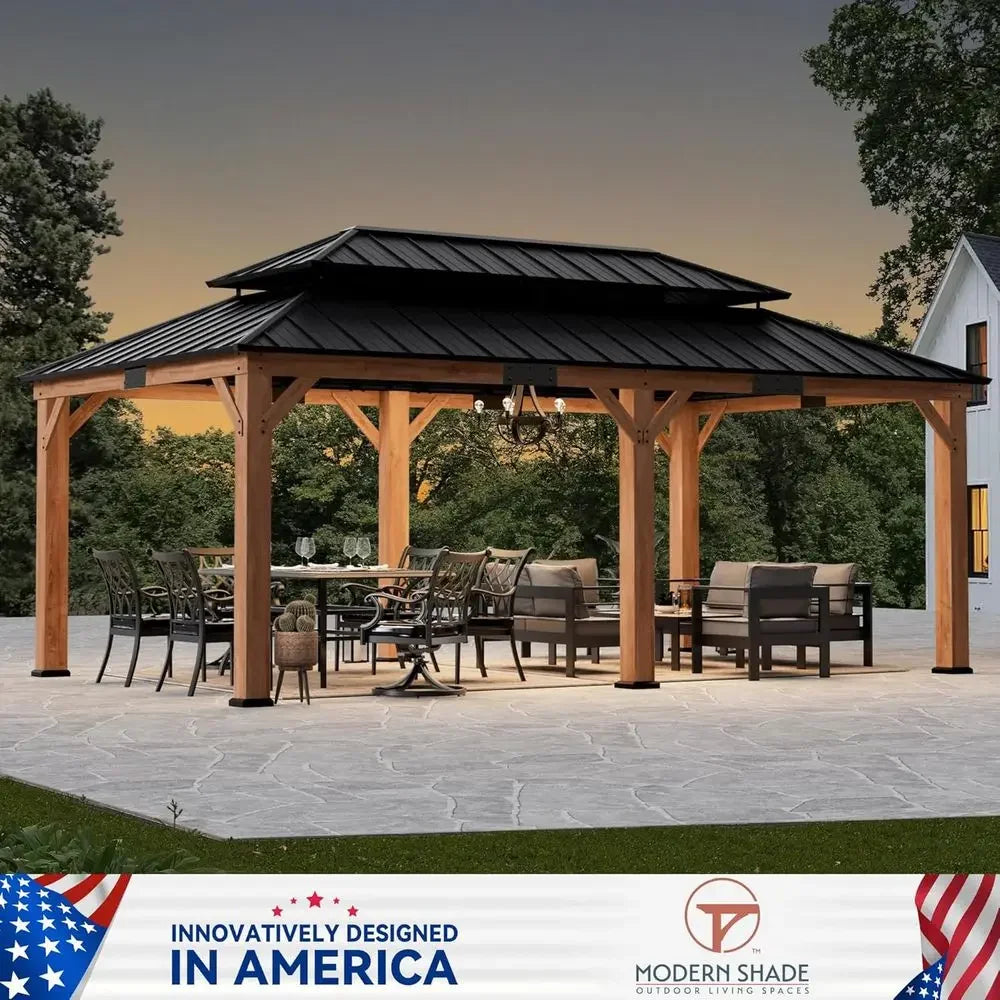 Wood Gazebo With Permanent Hardtop Pavilion