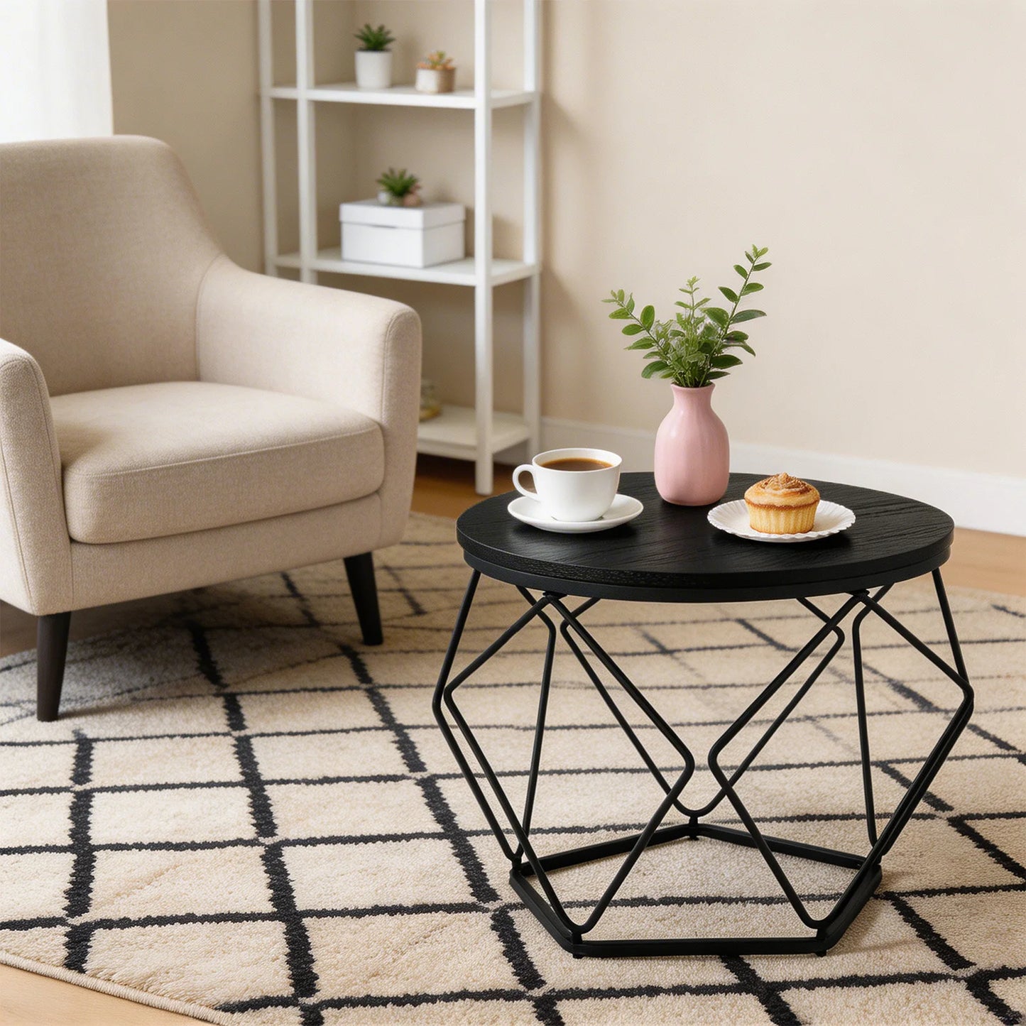 JHK Round Geometric Coffee Tables Set Of 2 With Storage