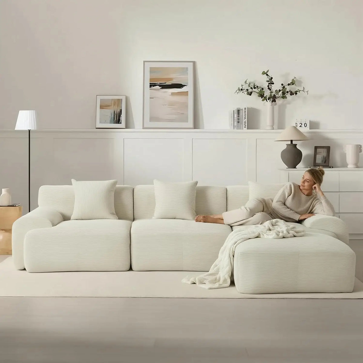 Modular Sectional Sofa With Ottoman, Deep Seat Living Room Furniture
