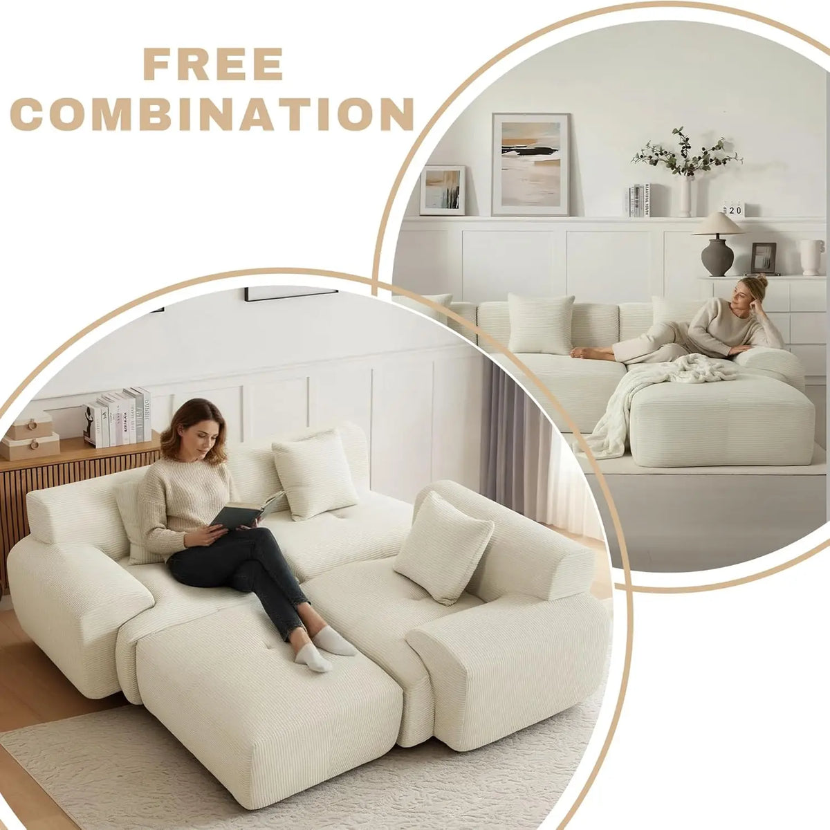 Modular Sectional Sofa With Ottoman, Deep Seat Living Room Furniture