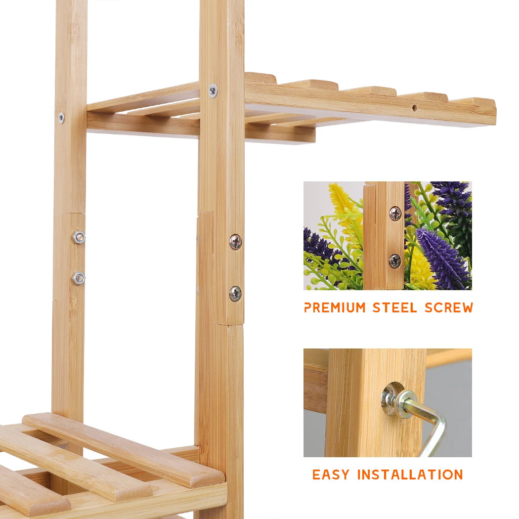 Six-Tier Bamboo Plant Stand Shelf For Indoor Outdoor Display