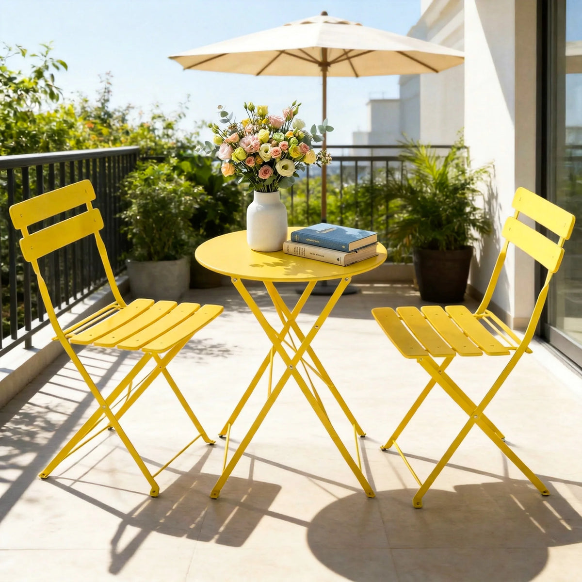 TUAREX Folding Steel Bistro Set For Outdoor Patio Dining