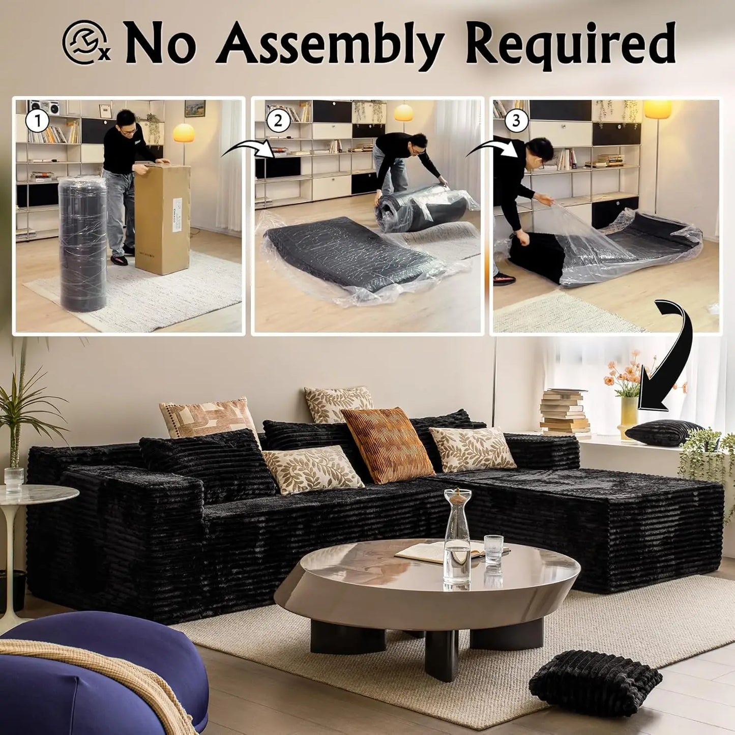 Cloud Sectional Sofa With L Shaped Chaise Modern Corduroy Couch