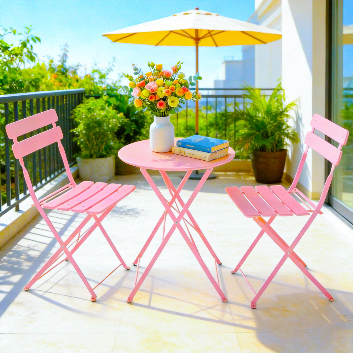 TUAREX Folding Steel Bistro Set For Outdoor Patio Dining