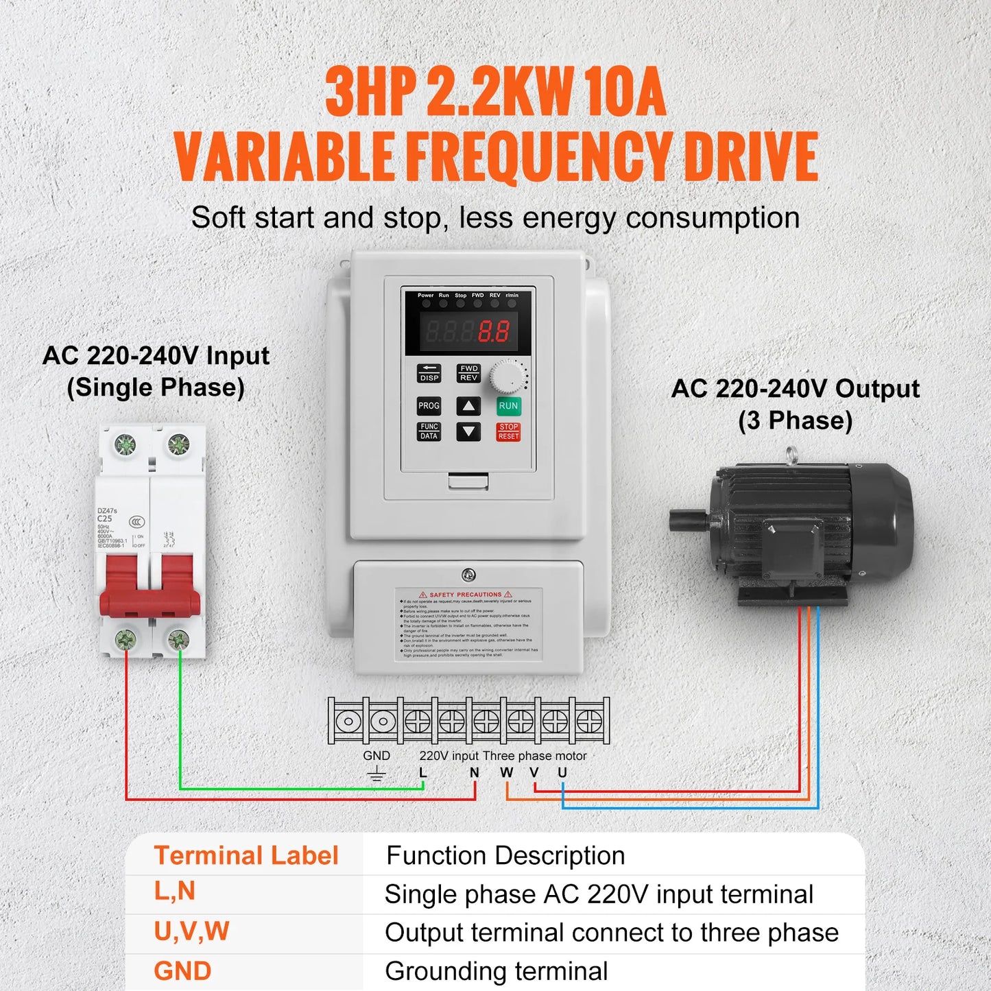 Succebuy 2.2KW VFD Inverter 220V Three-Phase Speed Controller