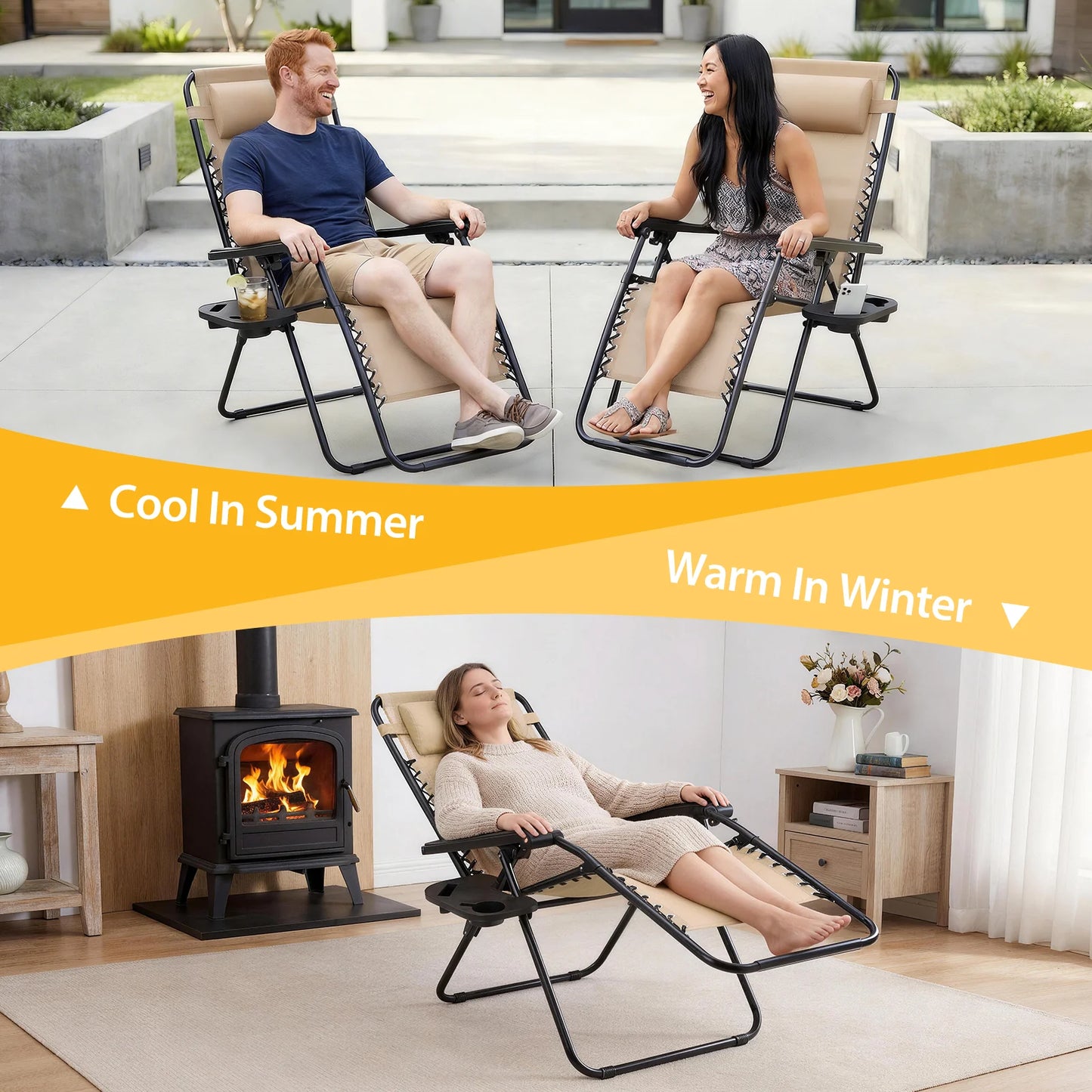 JHK Portable Zero Gravity Recliner Chairs Outdoor Set of 2