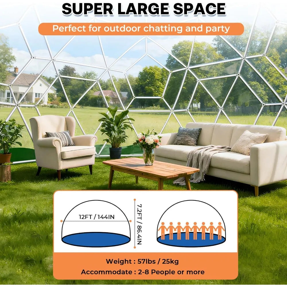 12 X 7.2 Ft Garden Dome Tent, Outdoor TPU Greenhouse, Accommodates 4-8 People, Waterproof Transparent Dome Tent