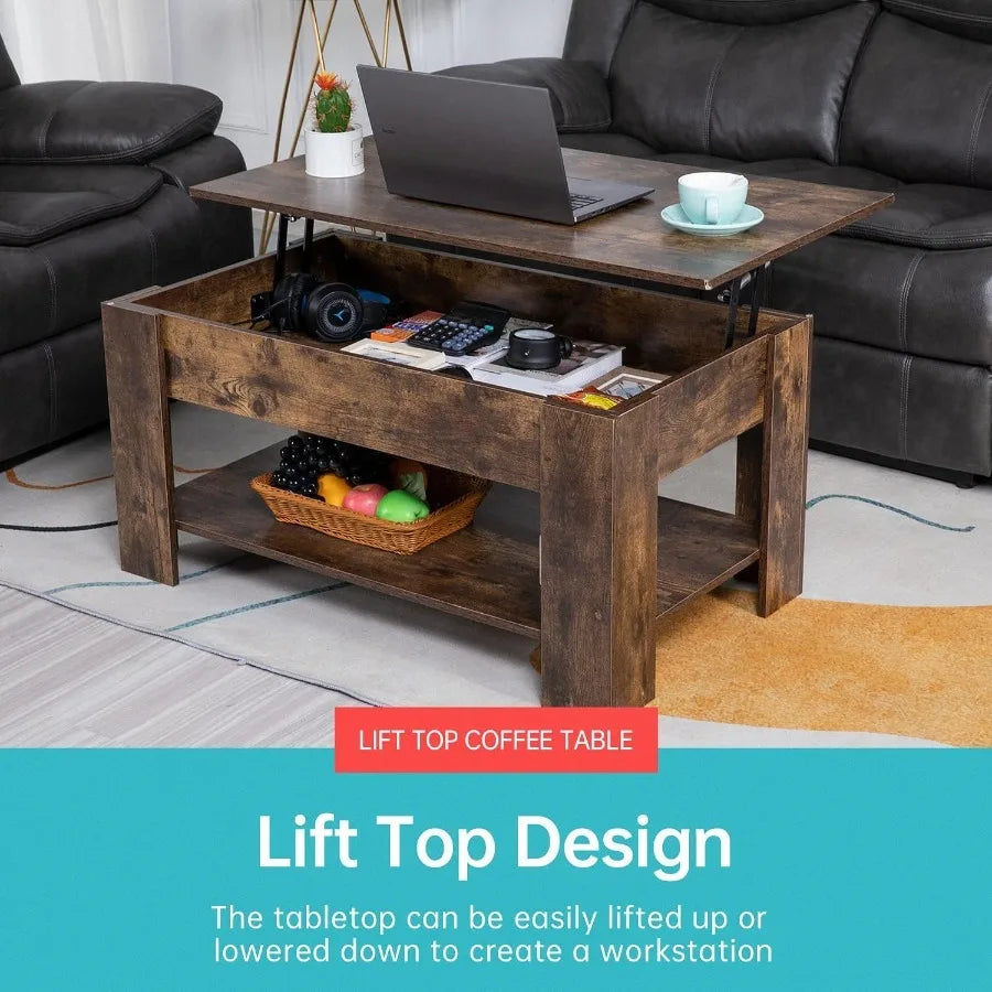 XIUWO Lift Top Coffee Table With Hidden Compartment And Storage