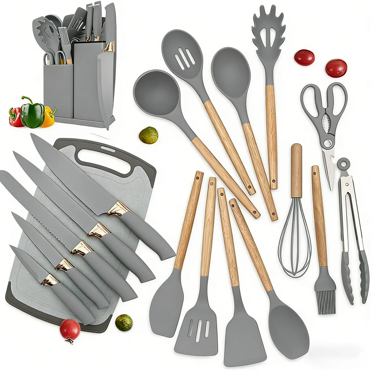 19 In 1 Kitchen Knife And Silicone Utensil Set