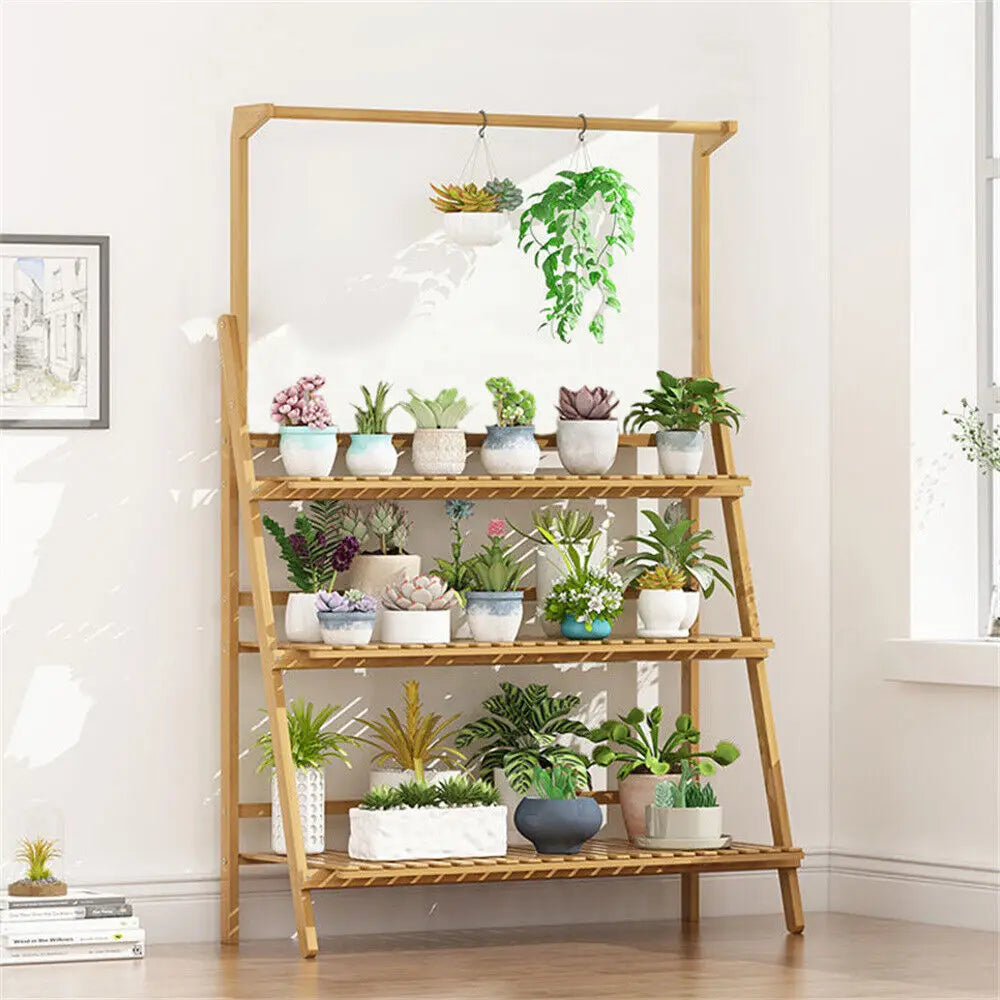 3-Tier Bamboo Plant Stand For Indoor And Outdoor Use