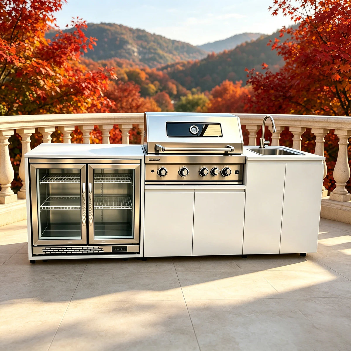 Stainless Steel Outdoor Kitchen BBQ Grill Cooktop Sink With Fridge