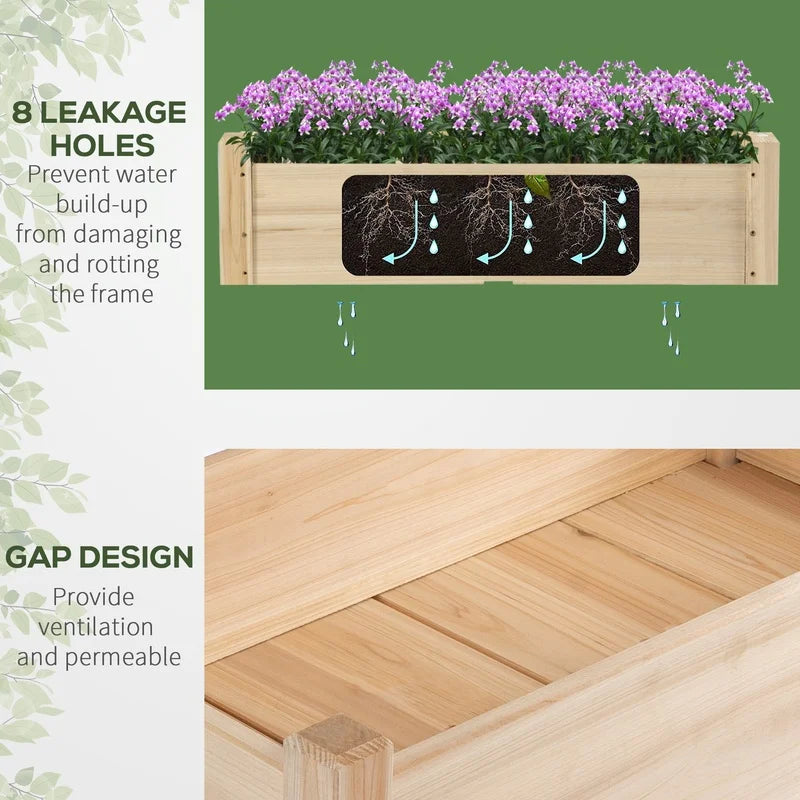 Two Tier Raised Wood Garden Bed for Vegetables and Herbs