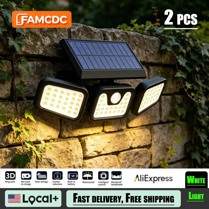 FAMCDC 3 Head Solar Motion Sensor Outdoor Wall Light LED Waterproof Security Lamp