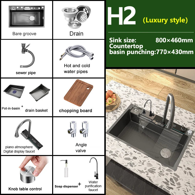 Telisiya Stainless Steel Single Bowl Kitchen Sink With Digital Display