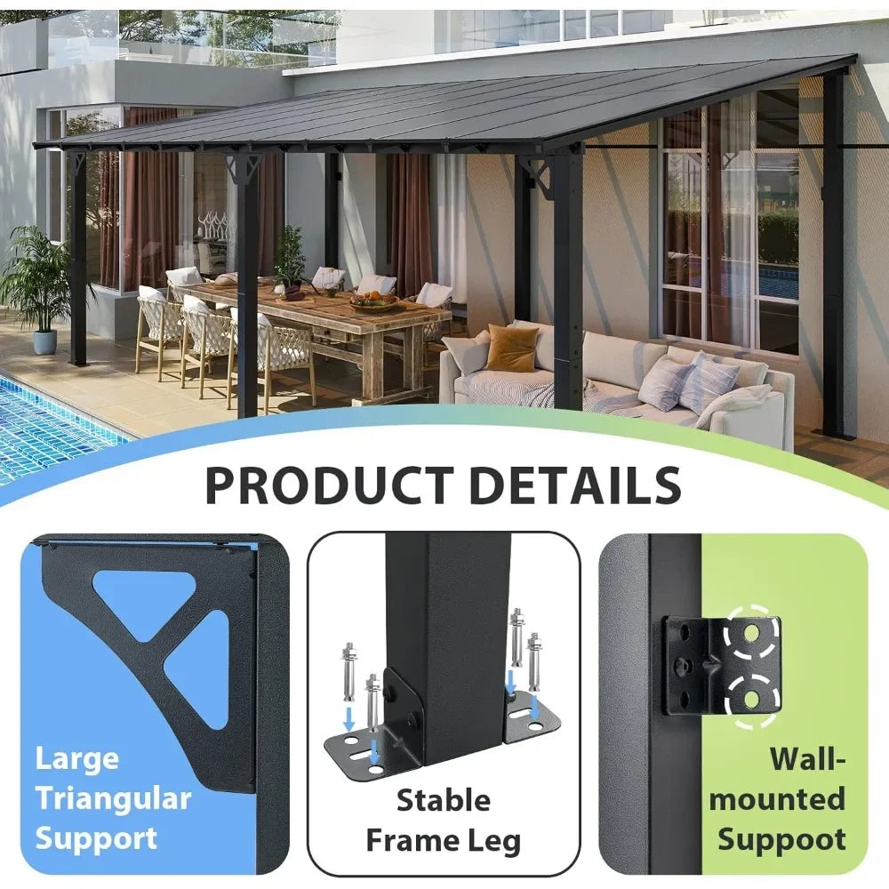 20'x10' Gazebo for Patio, Premium Pergola with Sloped Roof, Large Wall-Mounted Heavy Duty Awnings, for Backyard, Patio