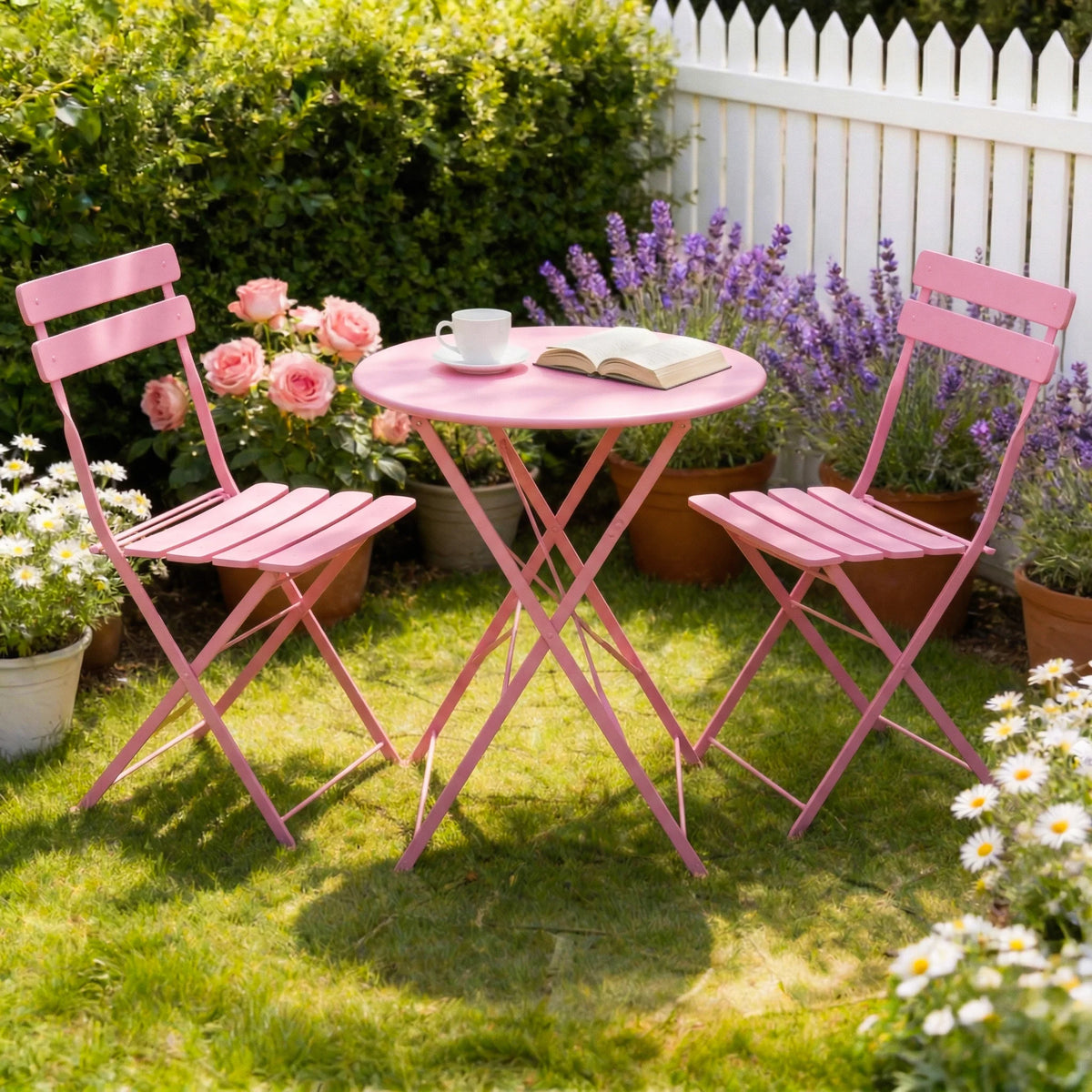 TUAREX Folding Steel Bistro Set For Outdoor Patio Dining