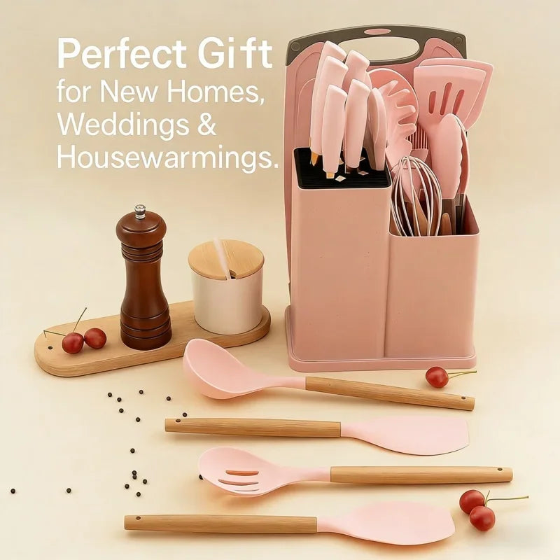19 In 1 Kitchen Knife And Silicone Utensil Set