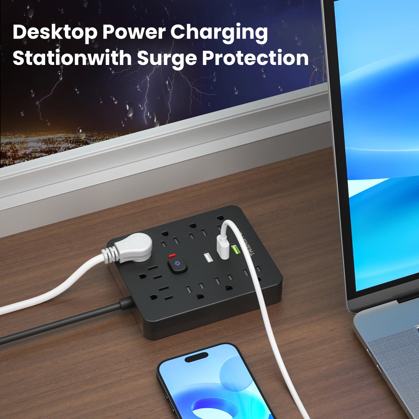 Power Strip With Surge Protector, 9 Outlets, USB Ports