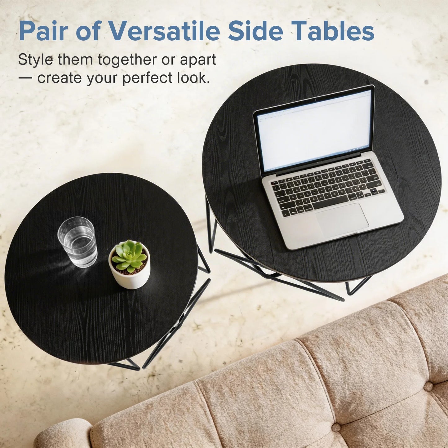 JHK Round Geometric Coffee Tables Set Of 2 With Storage