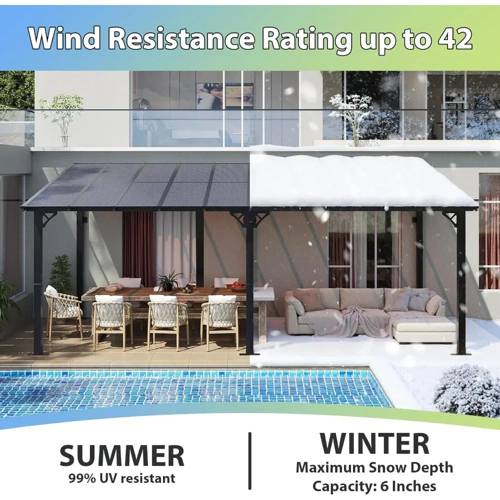 20'x10' Gazebo for Patio, Premium Pergola with Sloped Roof, Large Wall-Mounted Heavy Duty Awnings, for Backyard, Patio