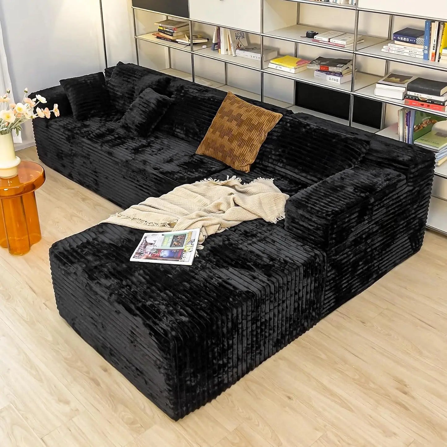 Cloud Sectional Sofa With L Shaped Chaise Modern Corduroy Couch