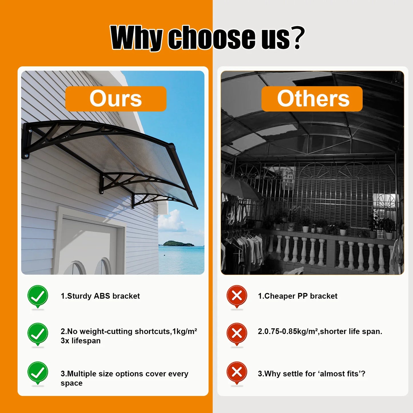 Guansu-CN Polycarbonate Door Window Awnings for Rain Sun Snow Protection