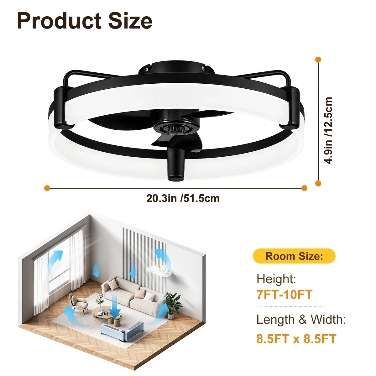 Aiopp Ultra Quiet Round Ceiling Fan Light With Dimmable LED