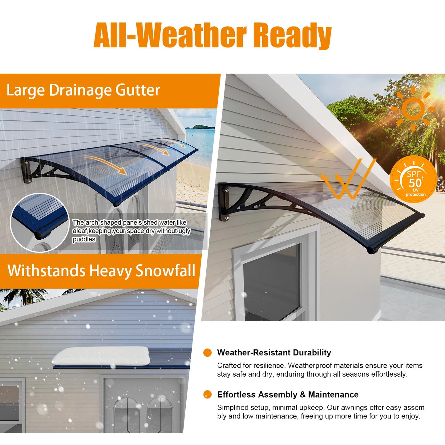 Guansu-CN Polycarbonate Door Window Awnings for Rain Sun Snow Protection