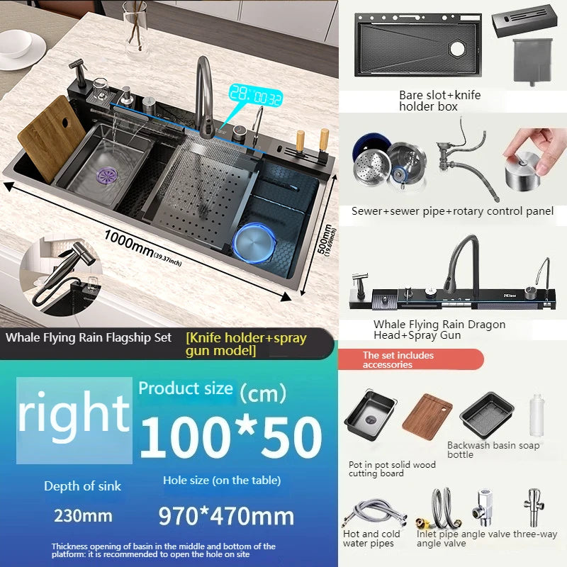 Telisiya Stainless Steel Single Bowl Kitchen Sink With Digital Display