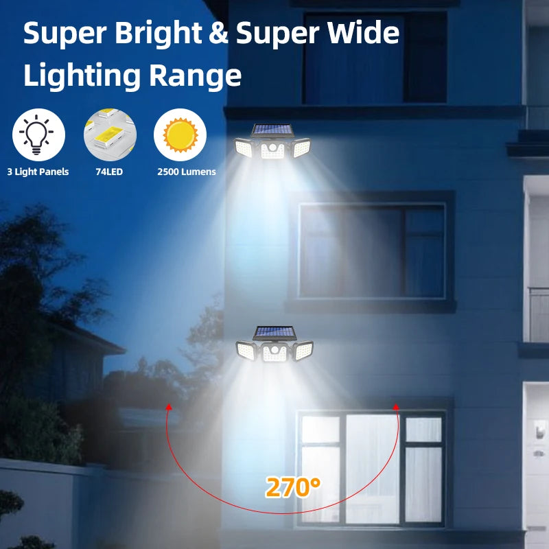 FAMCDC 3 Head Solar Motion Sensor Outdoor Wall Light LED Waterproof Security Lamp