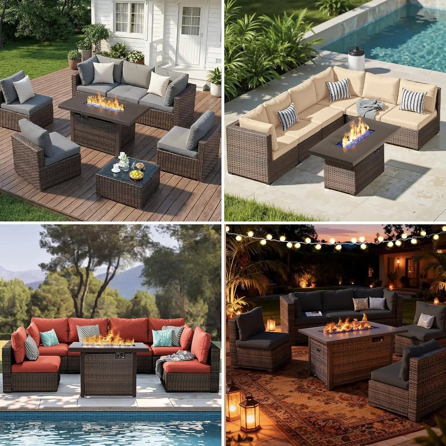 XIAOLANG 7 Piece Outdoor Patio Furniture Set With Propane Firepit Table
