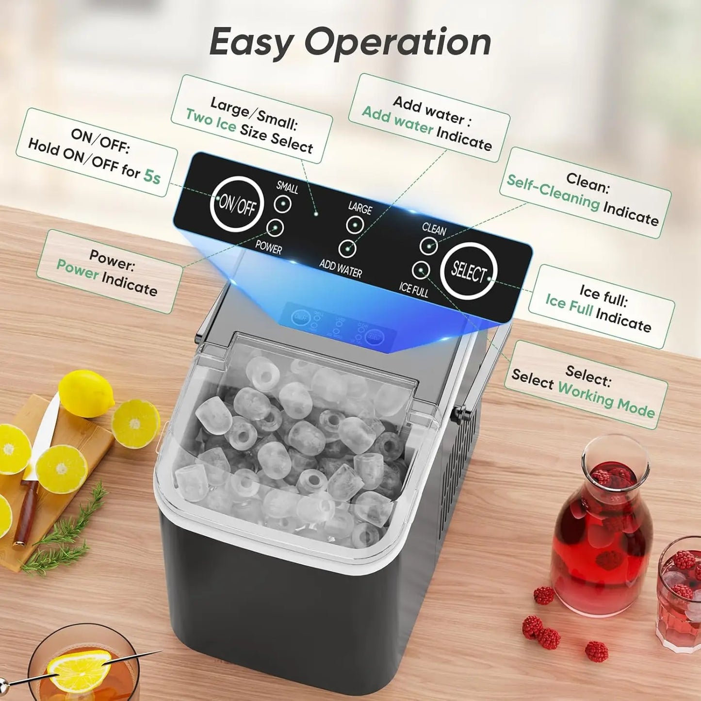Portable Countertop Ice Maker For Home Kitchen RV Camping Self-Cleaning