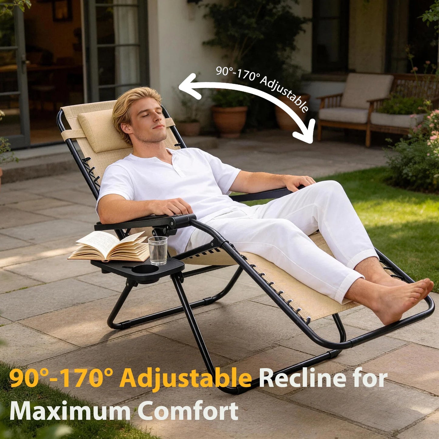 JHK Portable Zero Gravity Recliner Chairs Outdoor Set of 2