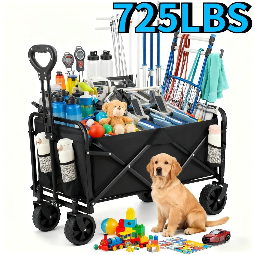 Collapsible Wagon Cart With Heavy-Duty All-Terrain Wheels For Shopping