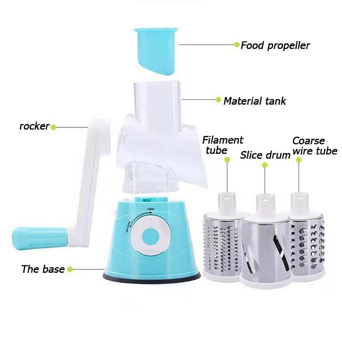 Vegetable Slicer Shredder, 3 Drum Manual Grater for Cheese Peanut Cookie, Multifunctional Kitchen Cutter Chopper Tool