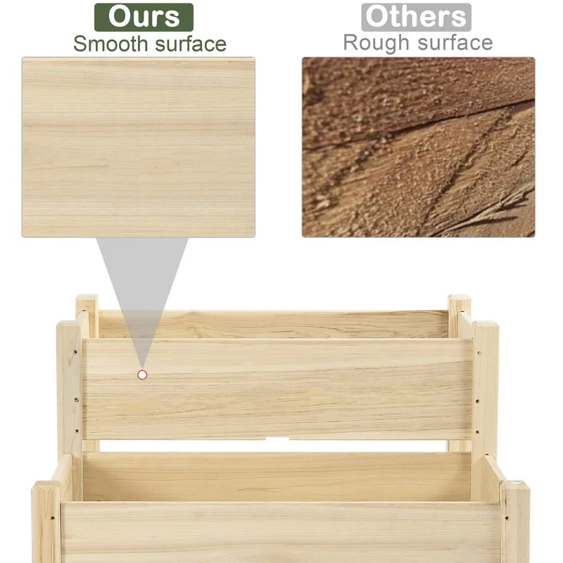 Two Tier Raised Wood Garden Bed for Vegetables and Herbs