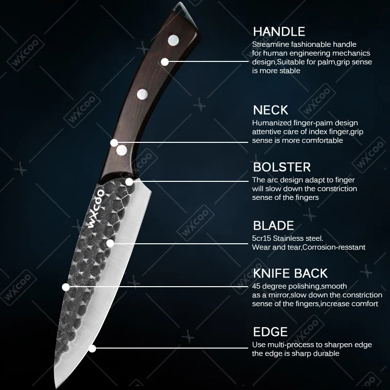 WXCOO Professional Kitchen Chef Knife Set Stainless Steel Cooking