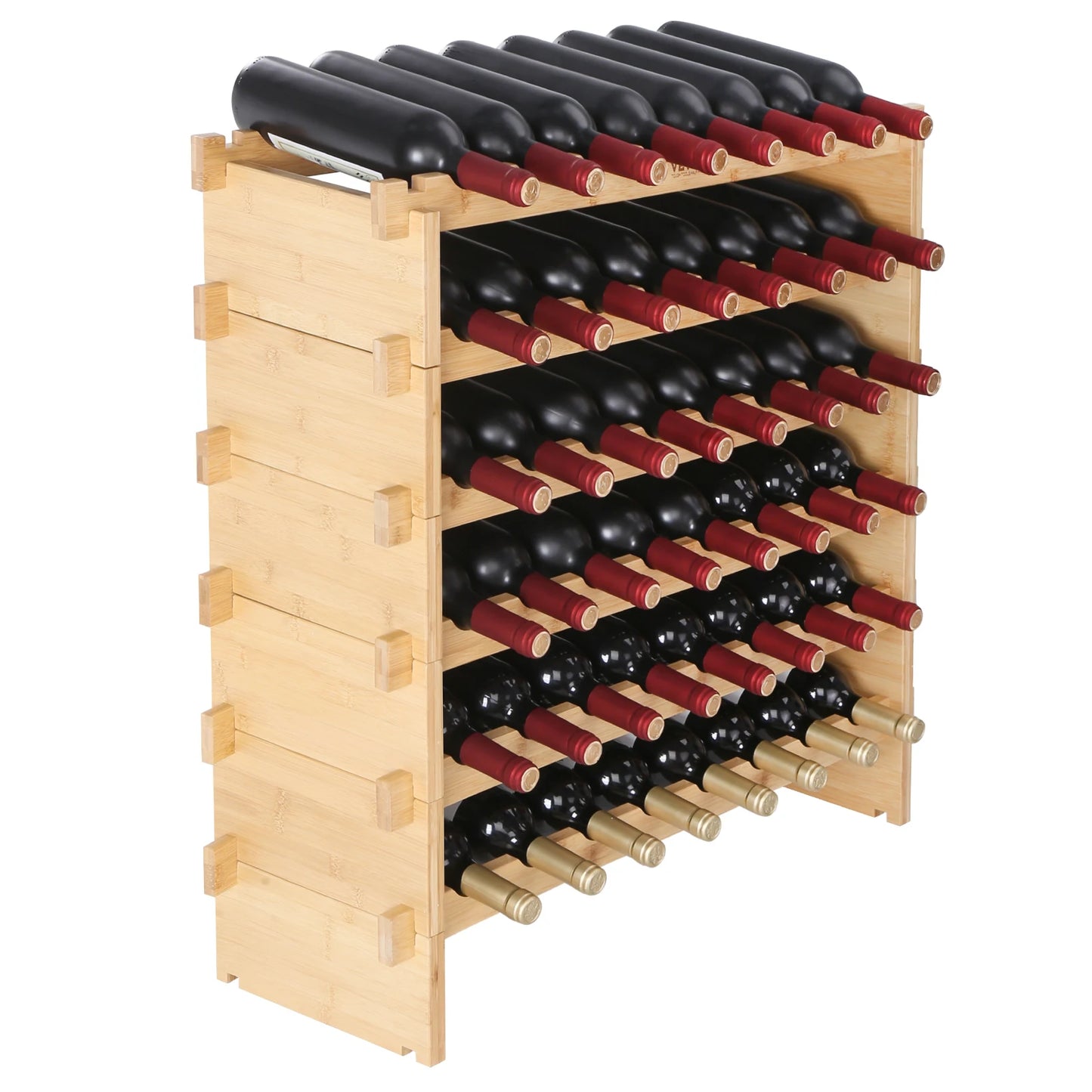 SucceBuy Bamboo Stackable Wine Rack Free Standing Storage Display