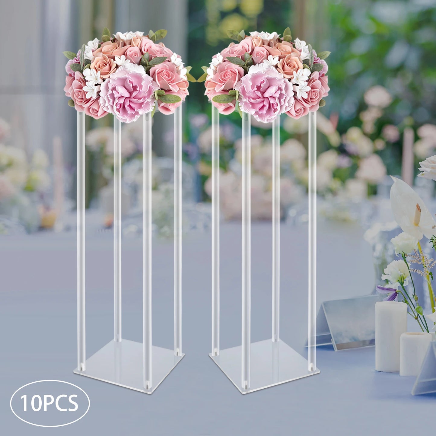10Pcs Acrylic Vase Wedding Centerpieces Free Standing Clear Columns