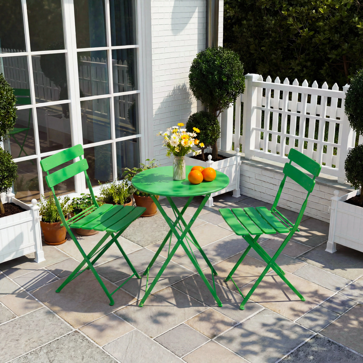 TUAREX Folding Steel Bistro Set For Outdoor Patio Dining