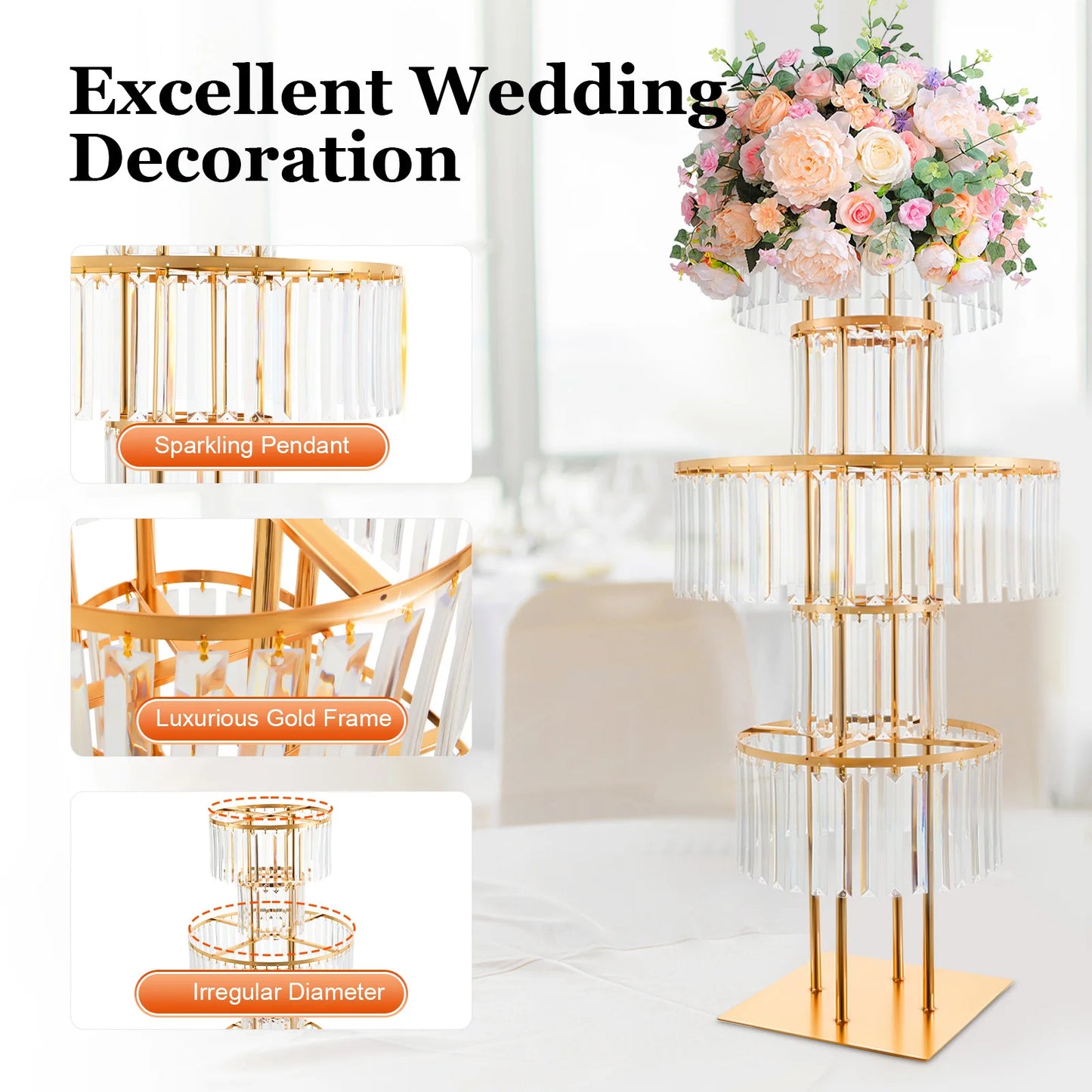 5 Tier Wedding Centerpiece Flower Stand For Acrylic Crystal Display