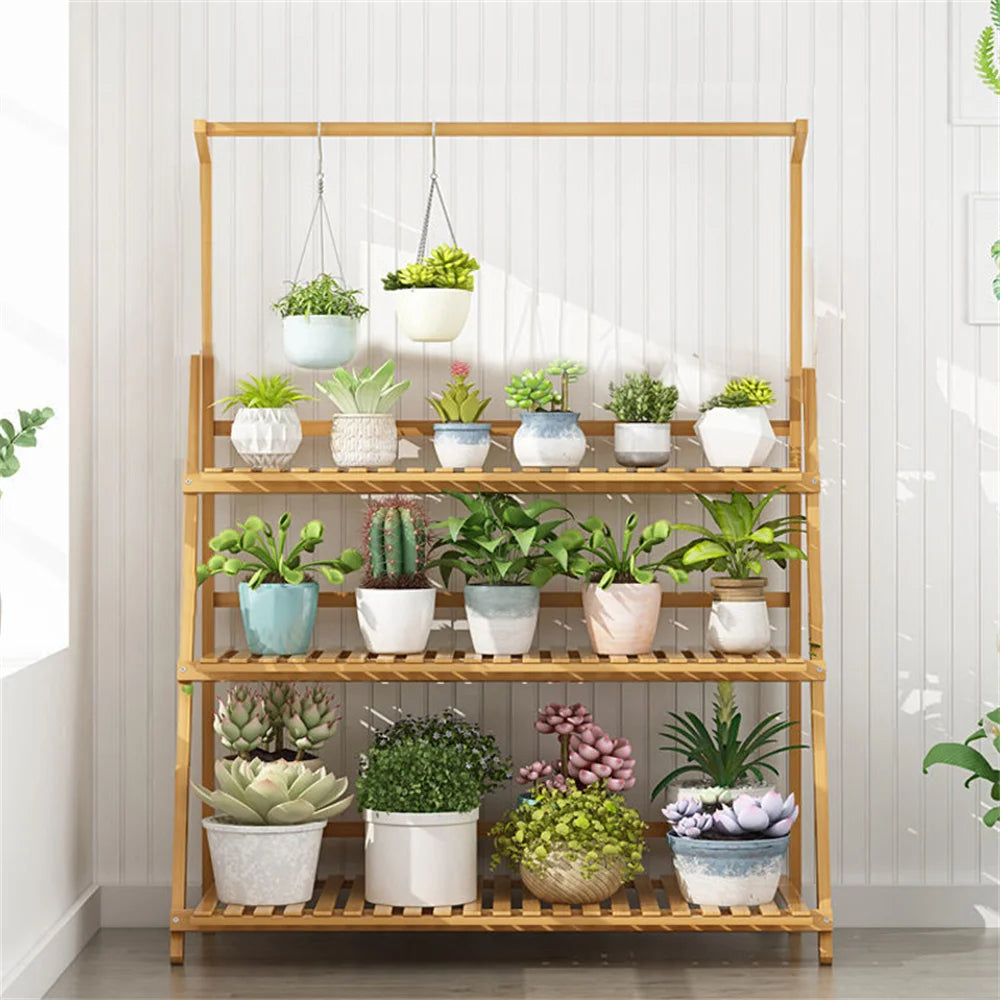 3-Tier Bamboo Plant Stand For Indoor And Outdoor Use