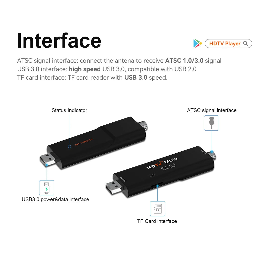 GTMEDIA HDTV Mate USB Tuner Stick ATSC 3.0 Android 9.0
