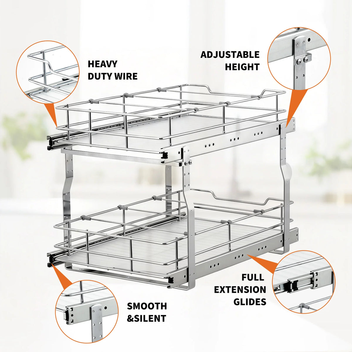 HiMISS Two Tier Pull Out Cabinet Organizer Sliding Shelf for Kitchens