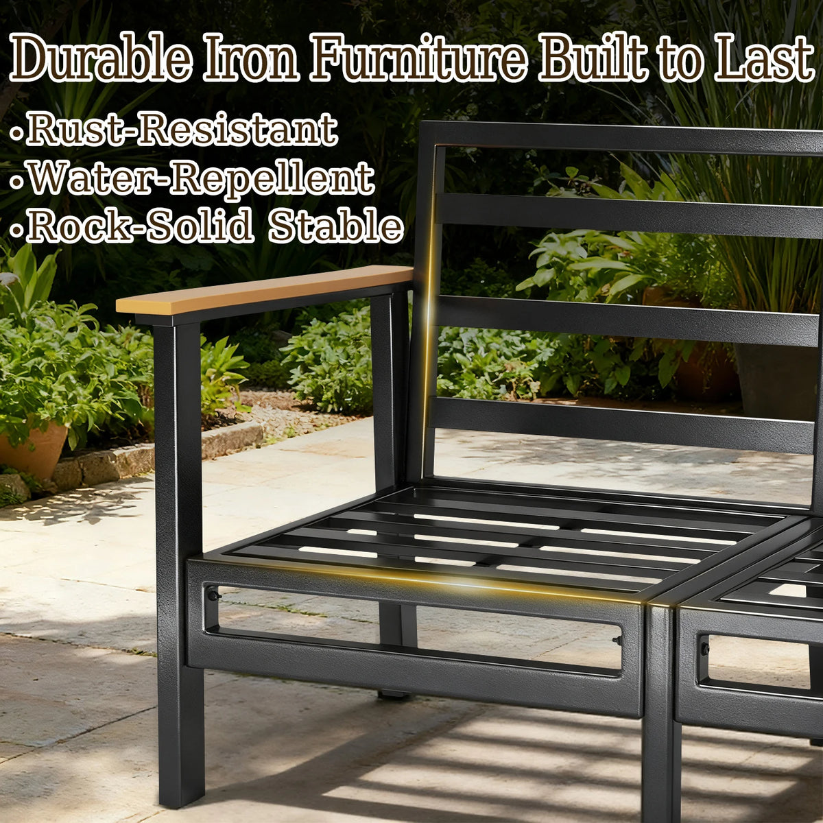 Avenvista Modern Metal Outdoor Patio Sofa With Armrests