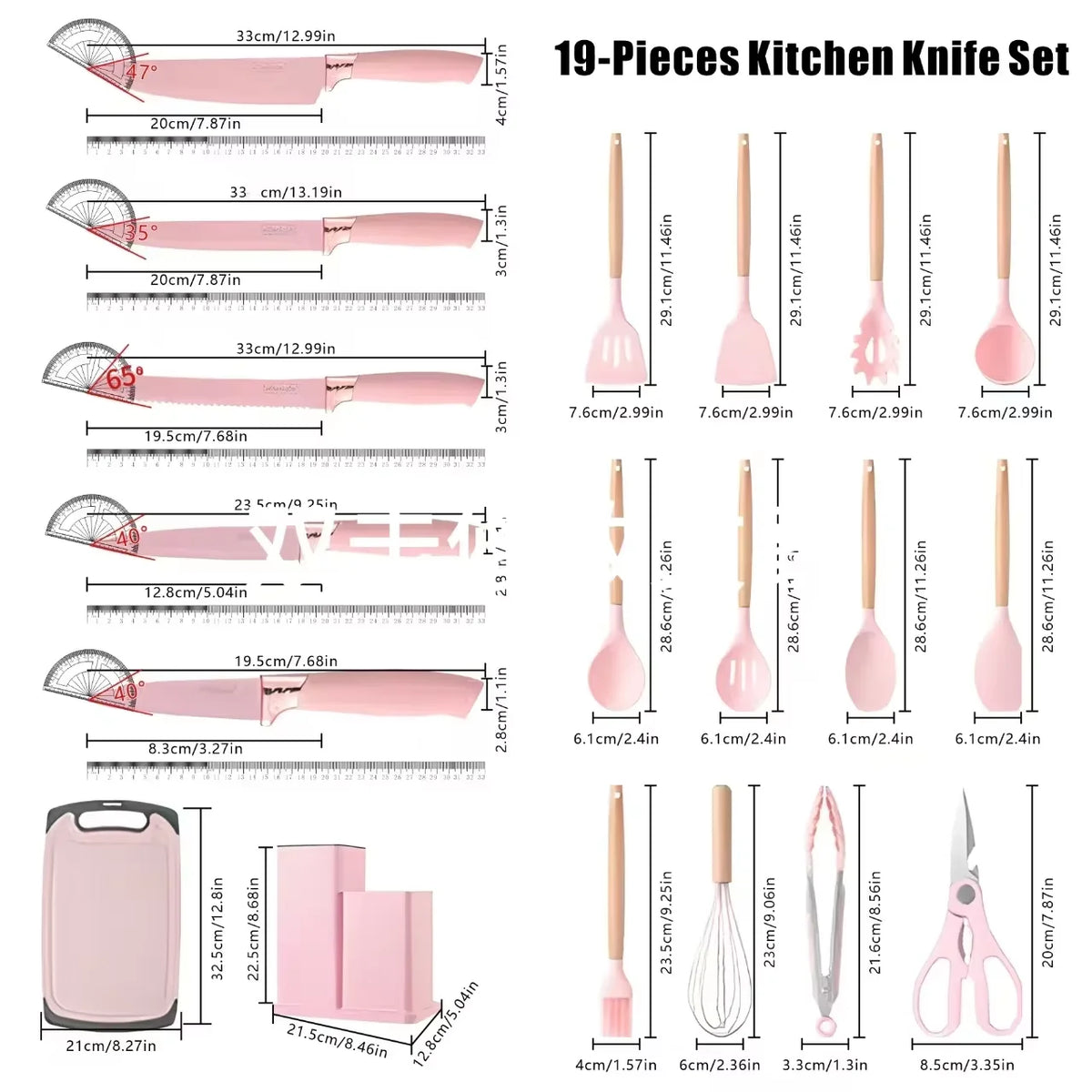 19 In 1 Kitchen Knife And Silicone Utensil Set