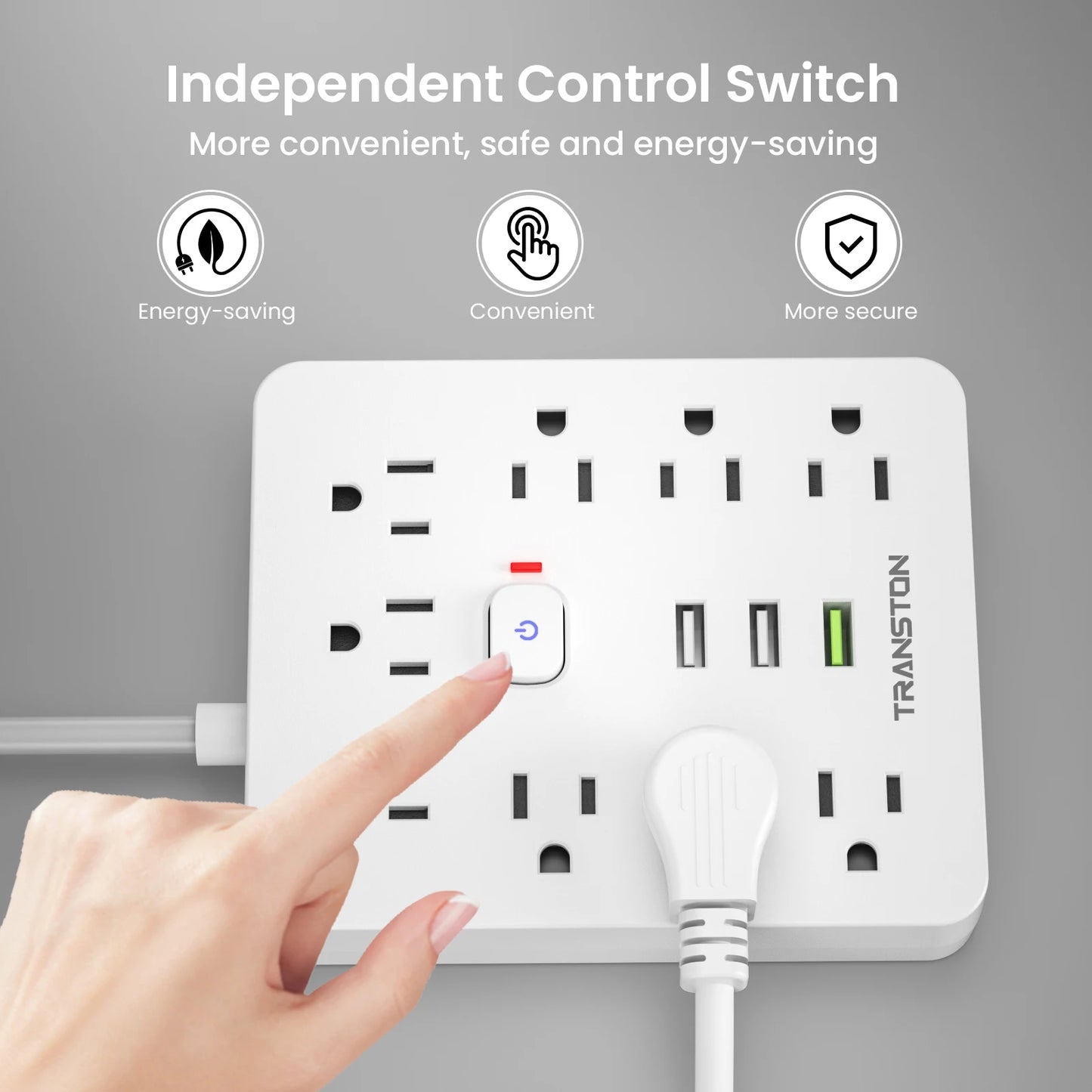 Power Strip With Surge Protector, 9 Outlets, USB Ports